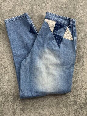 Free People Down To Earth Patchwork Jeans Womens 27x26” Blue Hippie Boho Fade